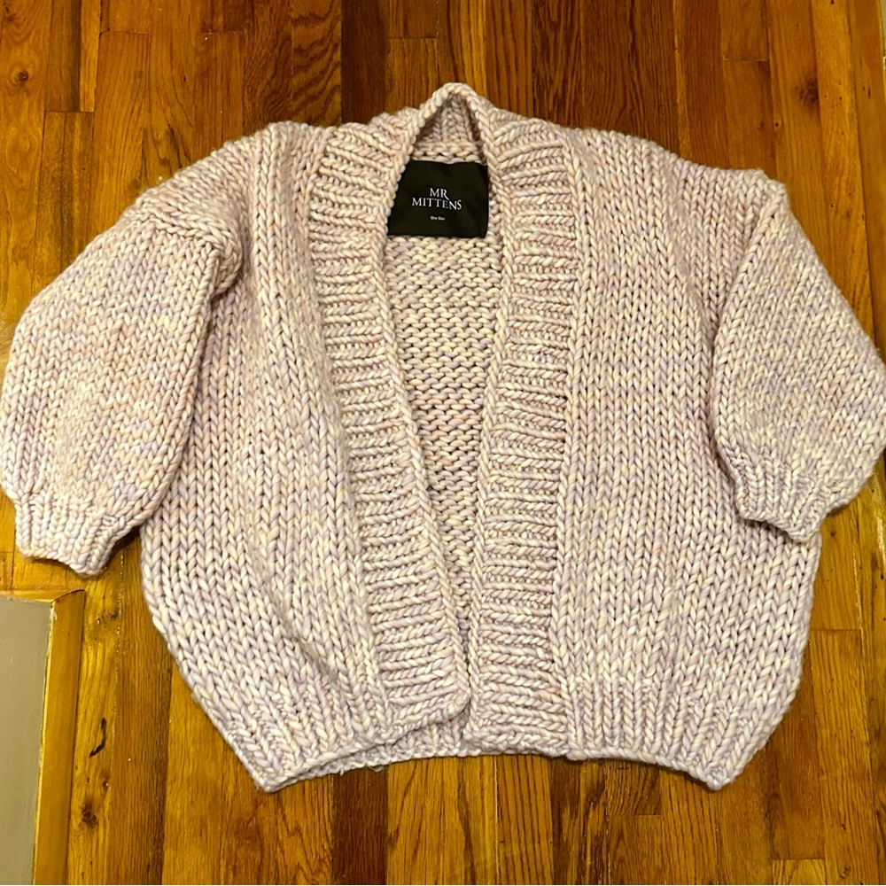 Mr. Mittens chunky lavender and pink knit cardigan